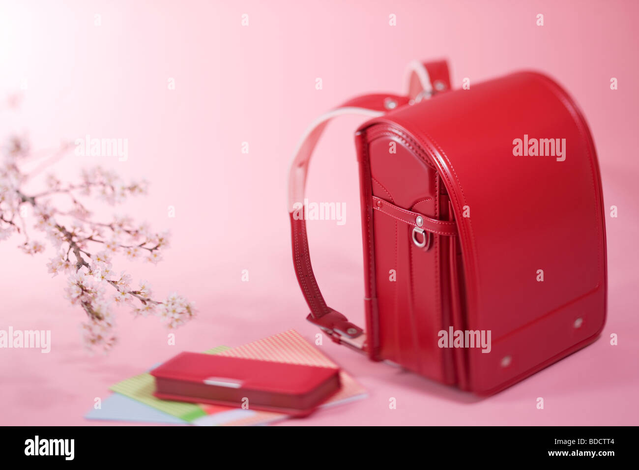 School bag and stationery Stock Photo Alamy