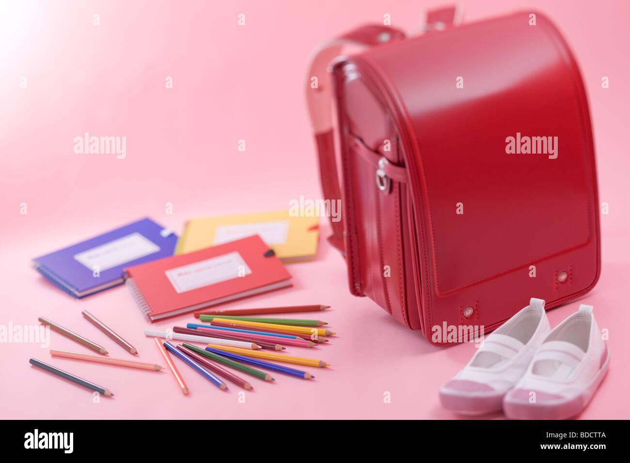School bag and stationery Stock Photo Alamy