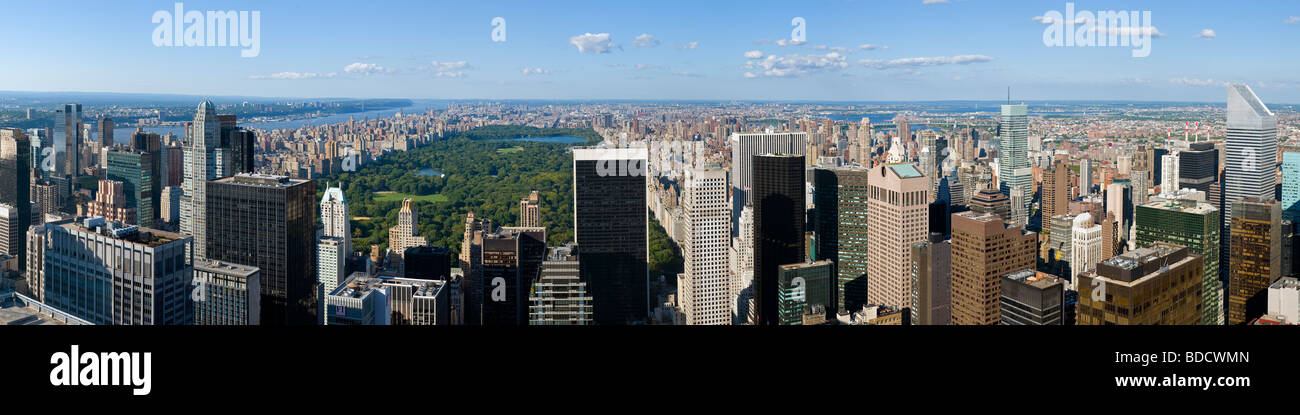 A panoramic view of New York, looking north from the Rockefeller Center between West 49th and 50th streets in Manhattan. Stock Photo
