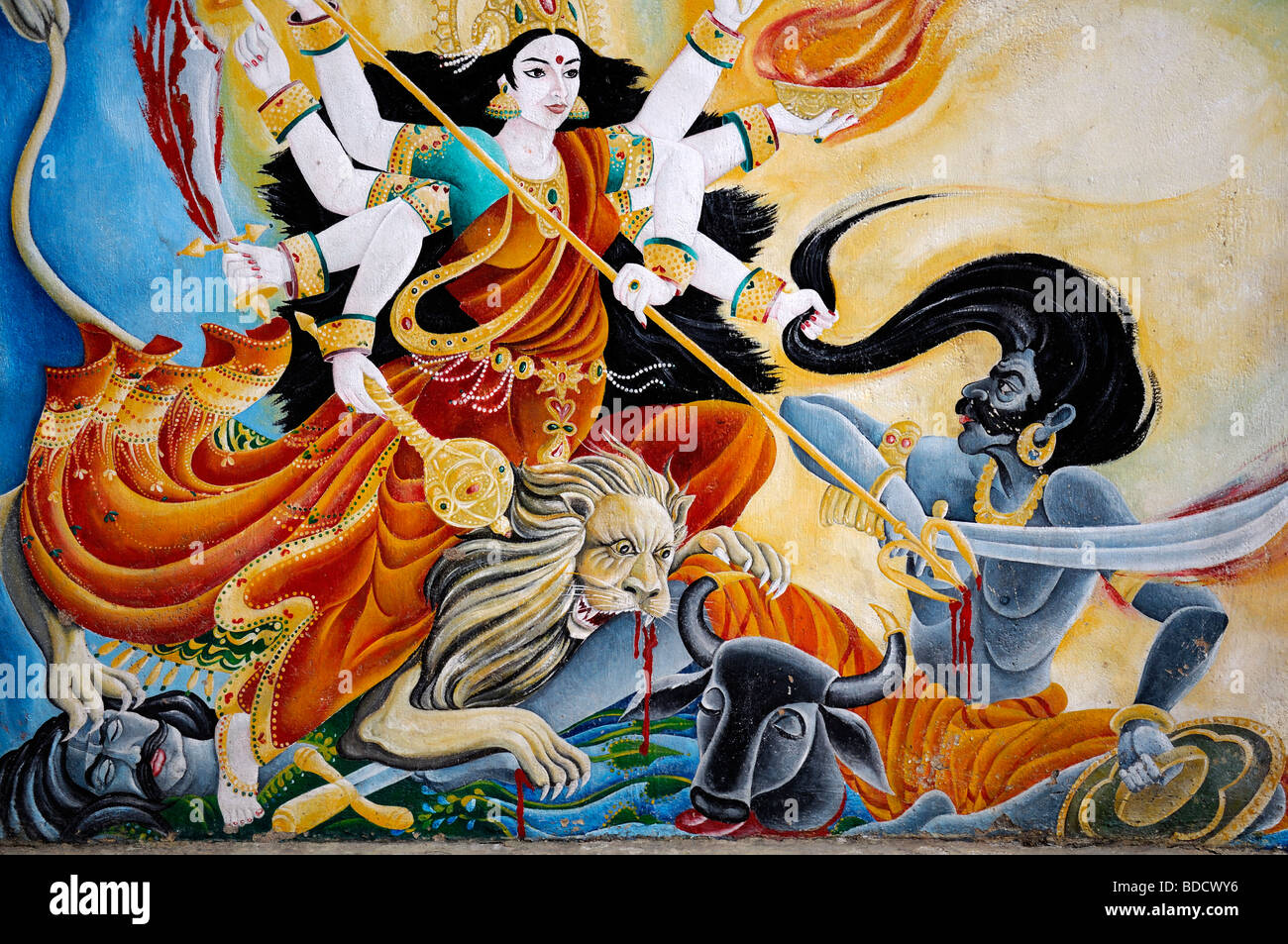 color colourful painting mural depicting shiva as a warrior hindu ...