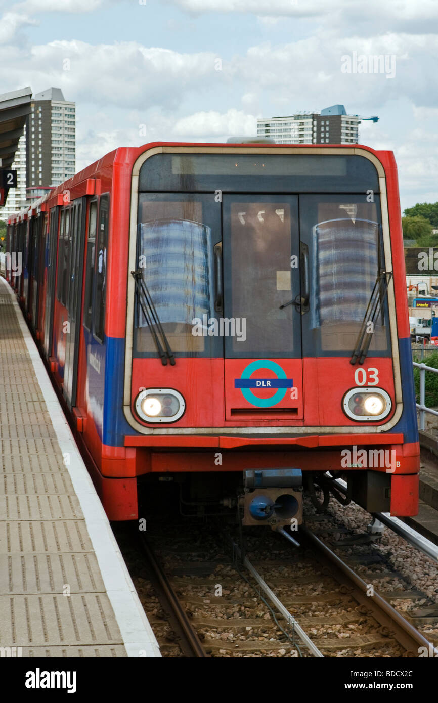 Docklands Light Railway train Pudding Lane Station London Great Britain