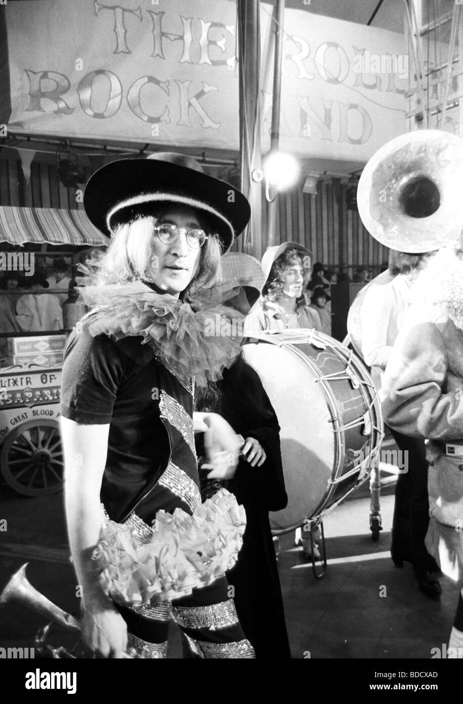 ROCK  AND ROLL CIRCUS - John Lennon on set of the 1968 film with the Beatles, Rolling Stones and Yoko Ono Stock Photo