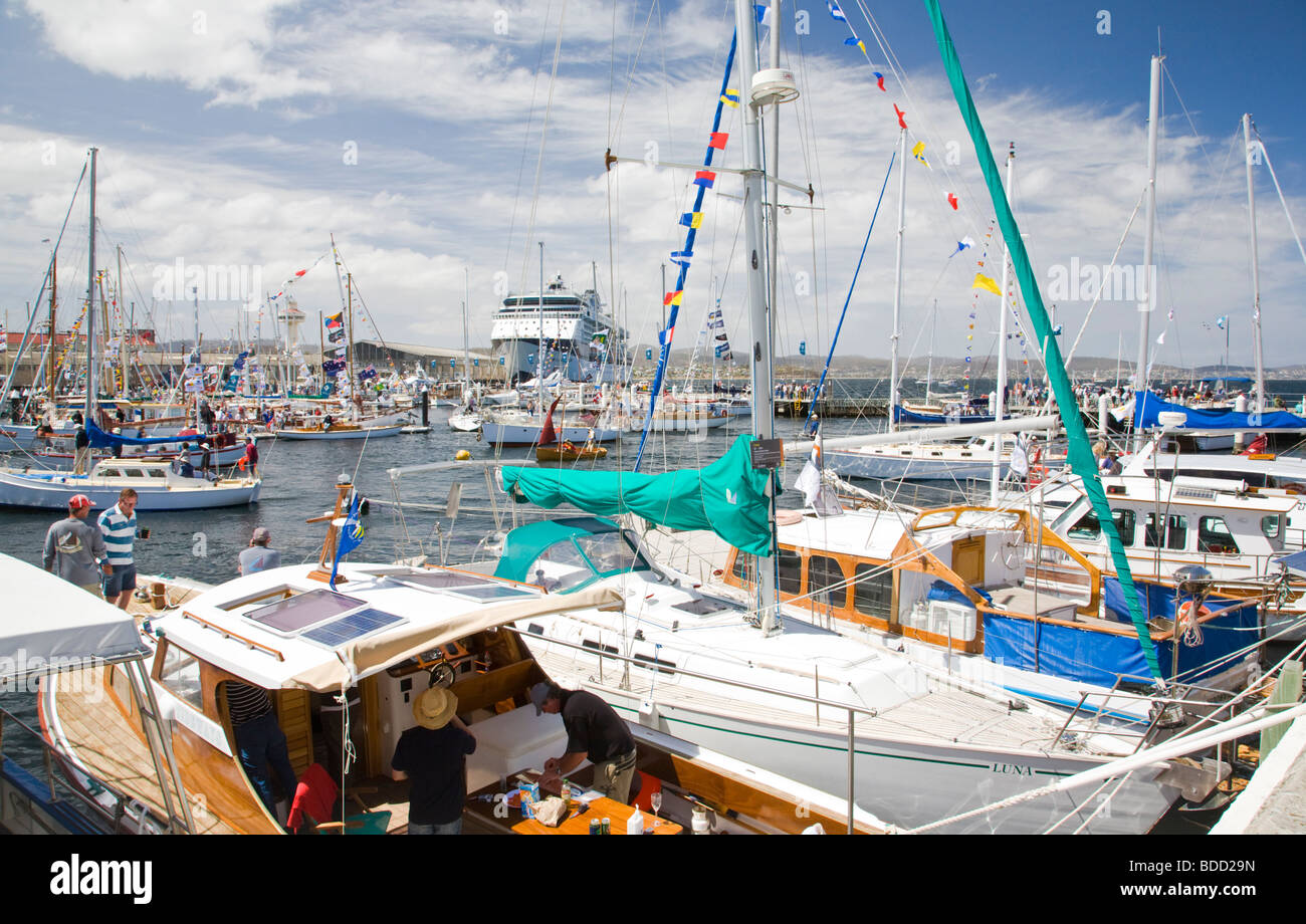 Busy harbour scene during the 2009 Australian Wooden Boat Festival. Hobart Tasmania Australia