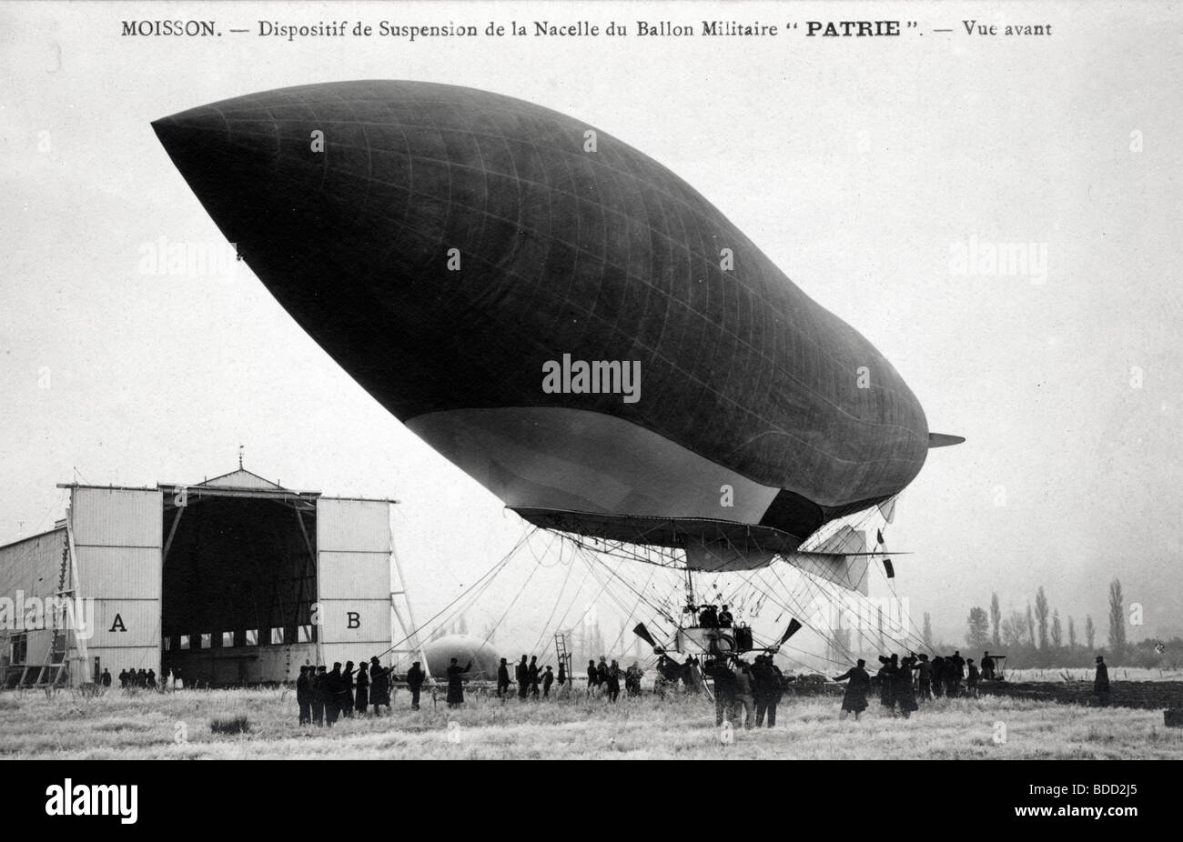 French Military Balloon Moored at Hangar Stock Photo