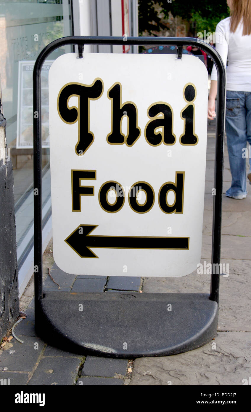 Thai food restaurant sign on street , St Albans , Hertfordshire , England , UK Stock Photo