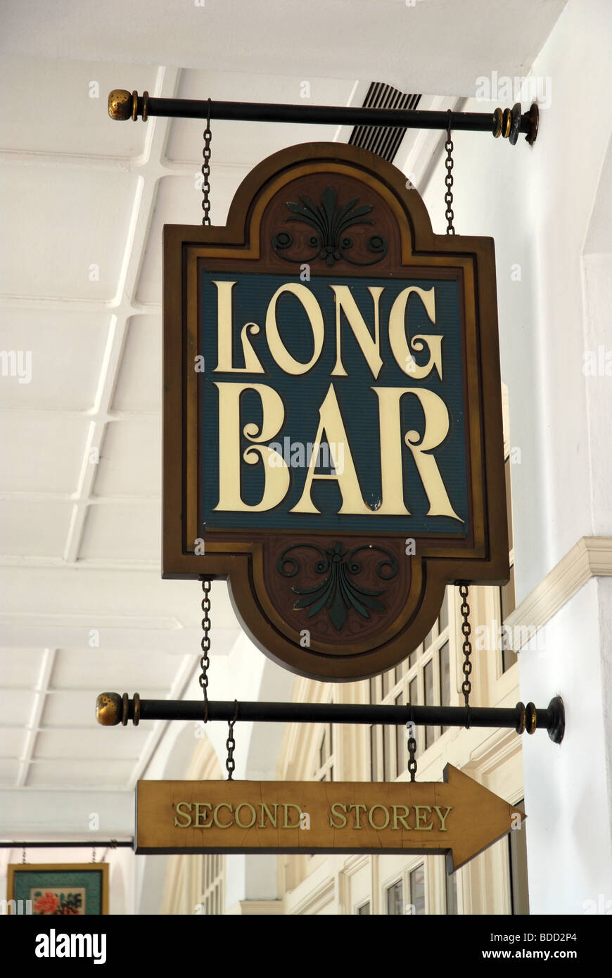 Sign for the Long Bar, Raffles Hotel, Singapore Stock Photo