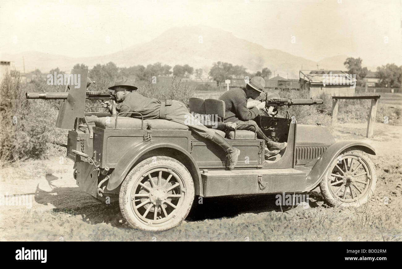 Two Soldiers in Jeep Aiming Machine Guns Stock Photo