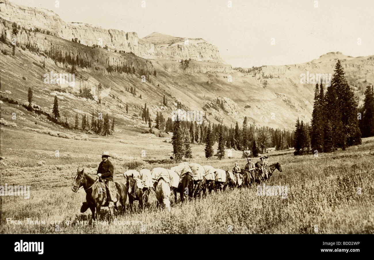 Western Pack Train Crossing the High Country Stock Photo Alamy