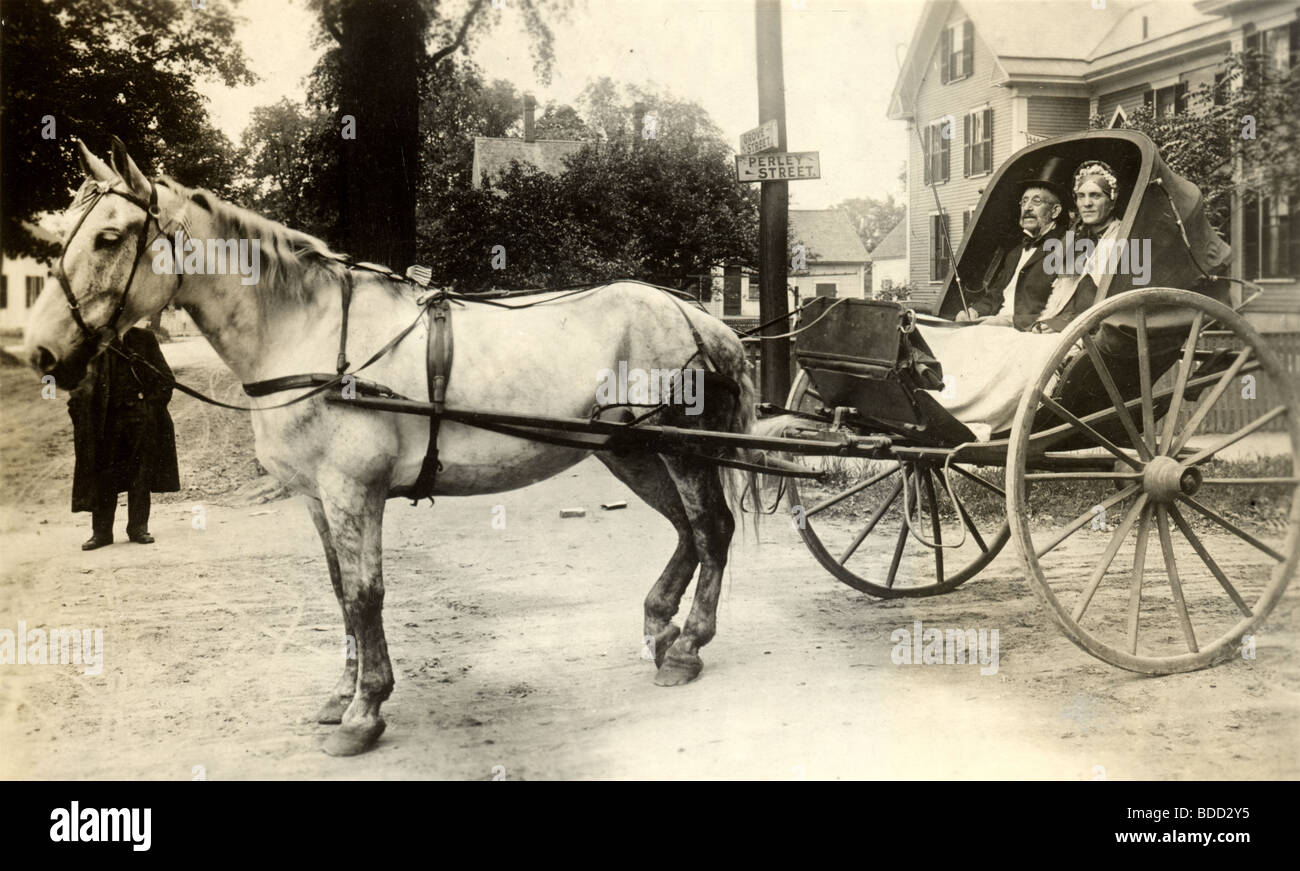 Aged Couple in Horse Drawn Carriage, Concord, NH Stock Photo