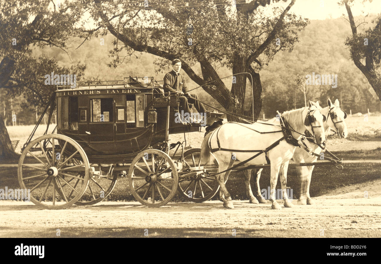 Drover Driving Stagecoach from Turner's Tavern Stock Photo