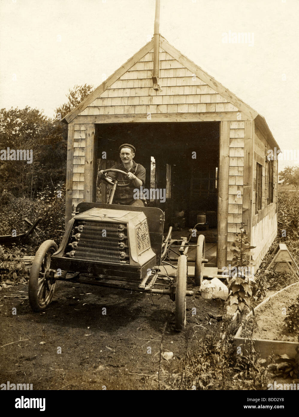 William & His Auto, Plymouth, NH Stock Photo