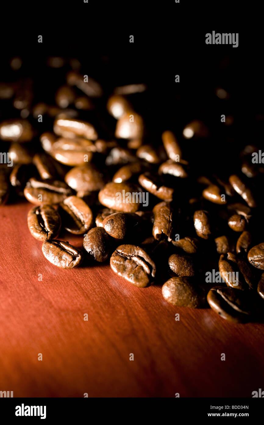 Roasted Arabica Coffee Beans on a Cherry Wood Tray Stock Photo - Alamy