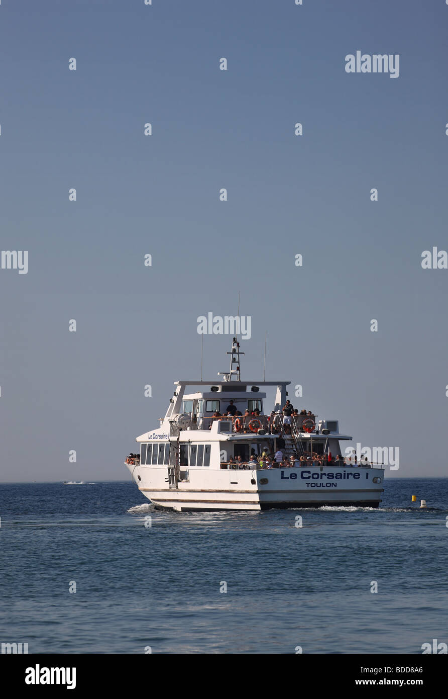 la corsaire passenger boat leaving the pier at the beach at la croix