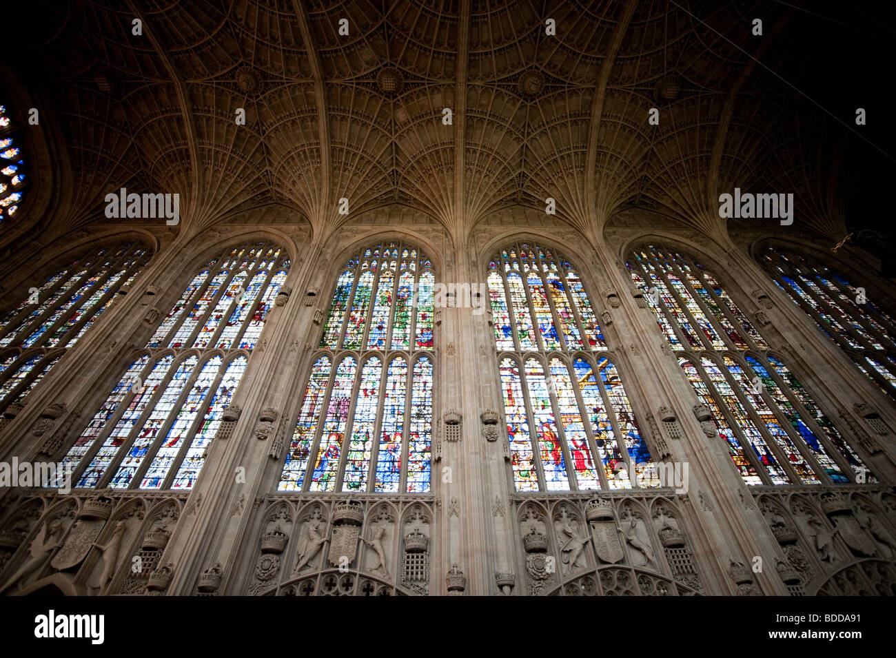Stained Glass Windows, Trinity College Chapel, Cambridge Stock Photo
