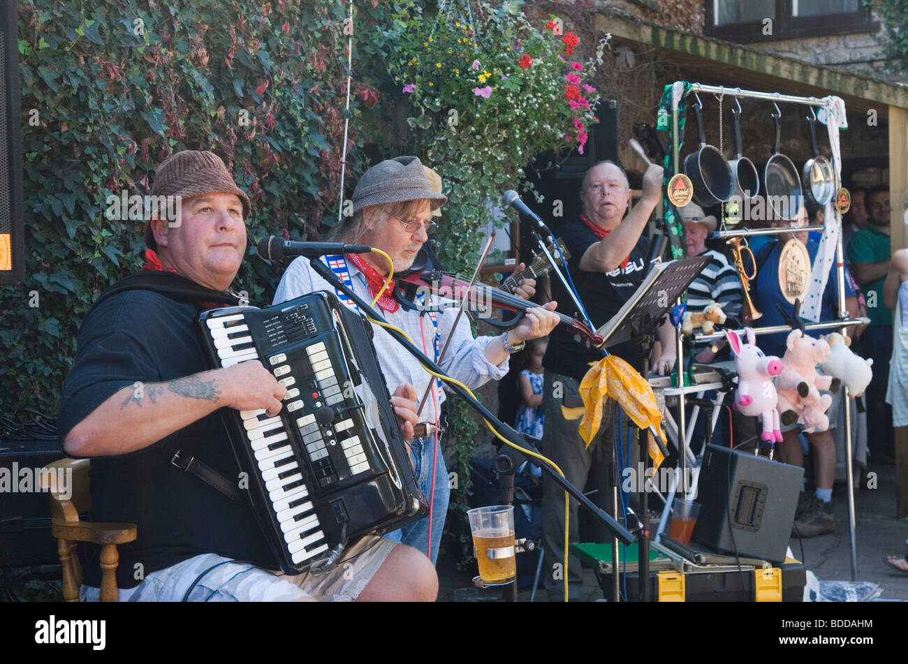 Folk music group performing. Priddy Horse Fair Somerset Uk HOMER SYKES Stock Photo