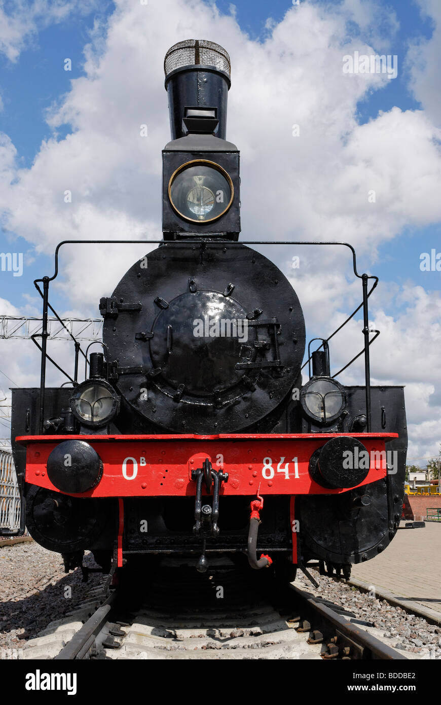 Front view of Russian retro stam locomotive Ov-841. Built in 1903 Stock ...