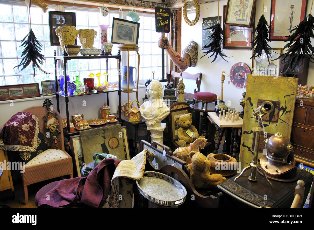 Interior display, Townsford Mill Antiques Centre, The Causeway, Halstead, Essex, England, United Kingdom Stock Photo