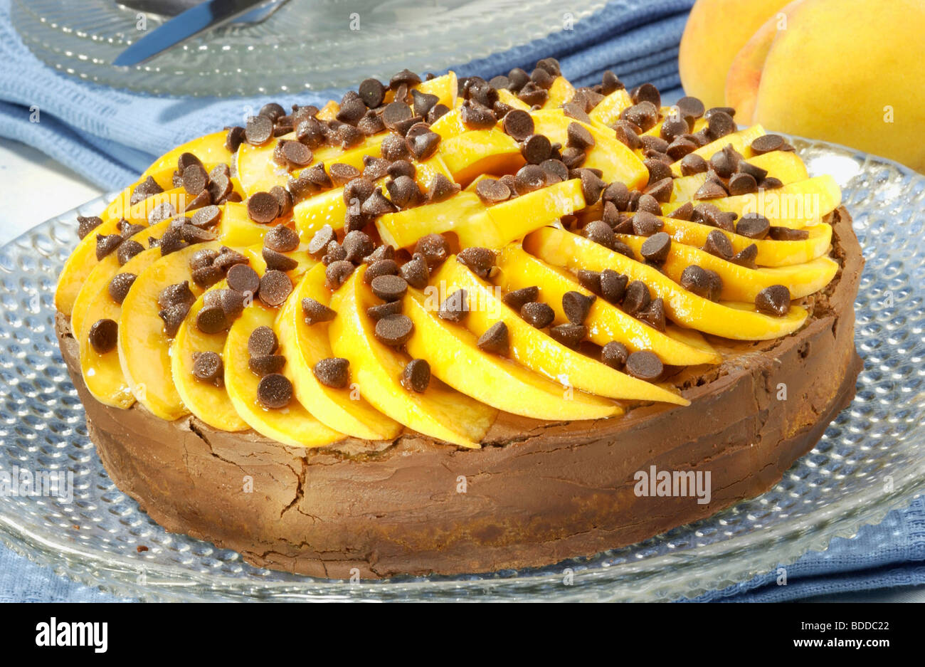 Yogurt Cake with Peaches and Chocolate Stock Photo Alamy