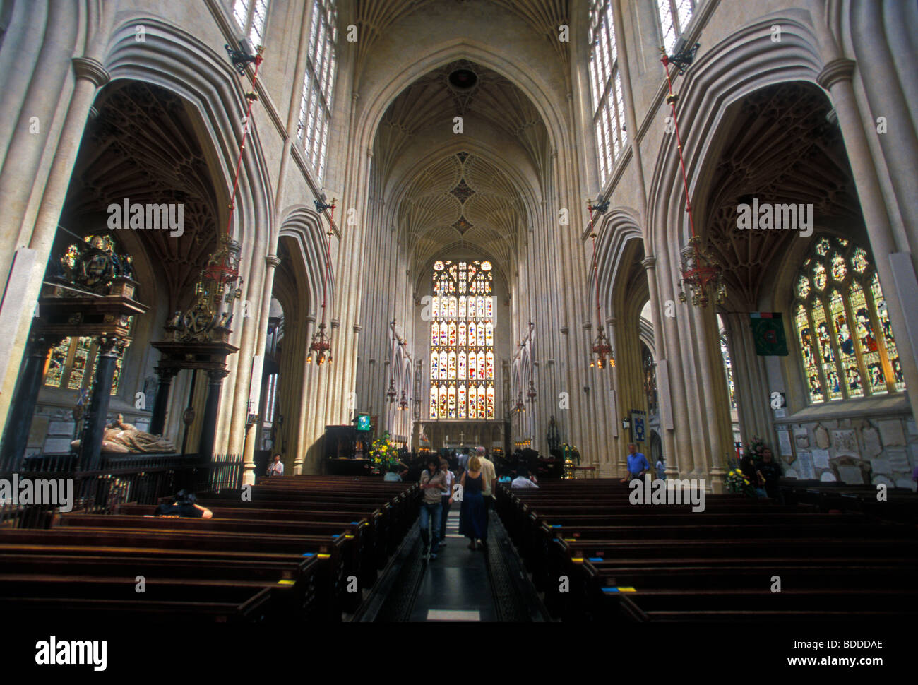 central nave, Bath Abbey, Bath, Somerset County, England, Europe Stock ...