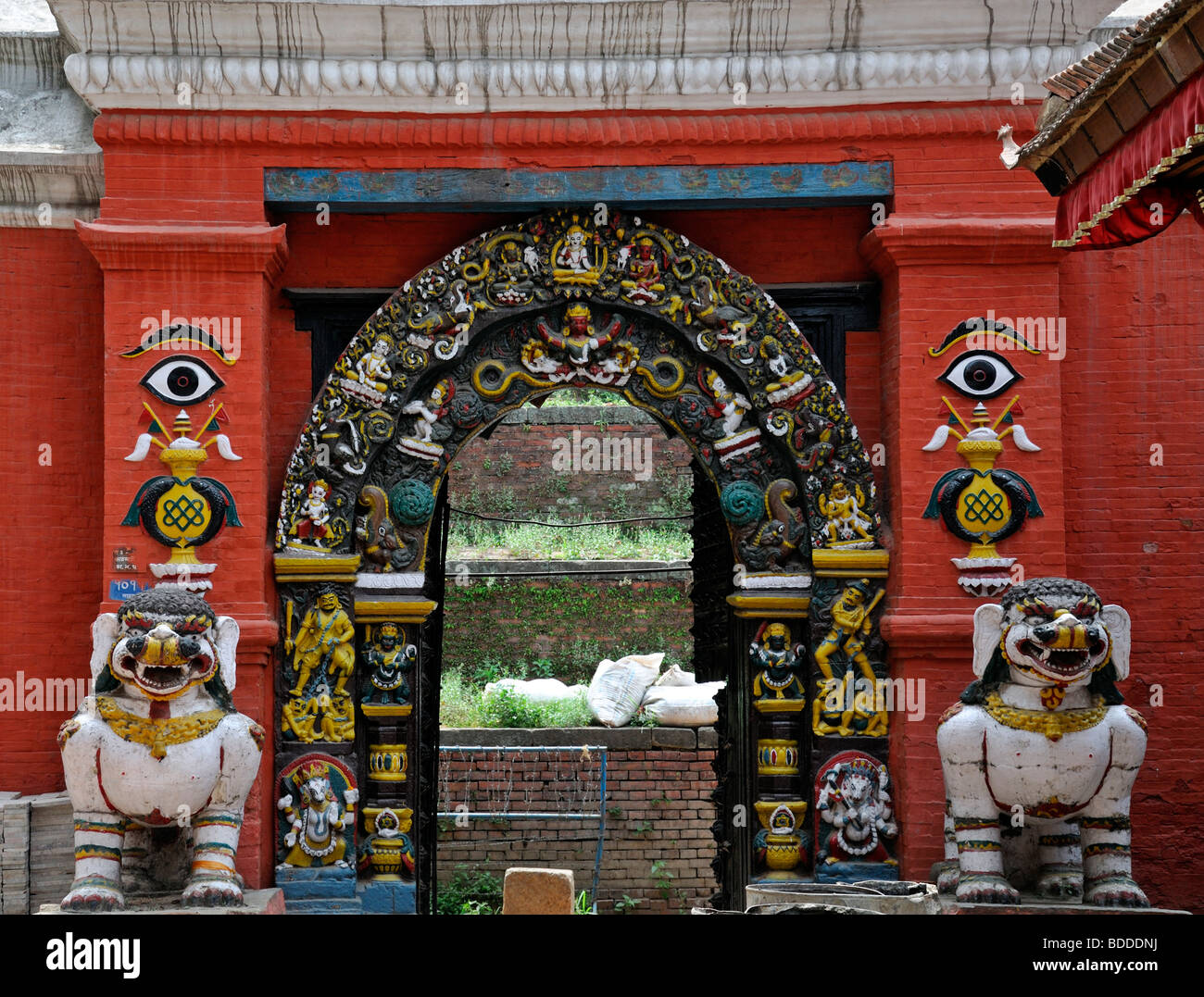 Lions Lion Gate Taleju Temple Durbar Square Kathmandu Nepal UNESCO world heritage site Stock Photo