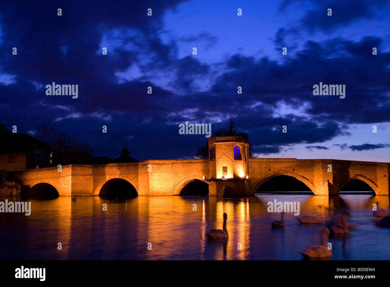 St Ives Bridge with a twilight sky and night time illuminations Stock Photo