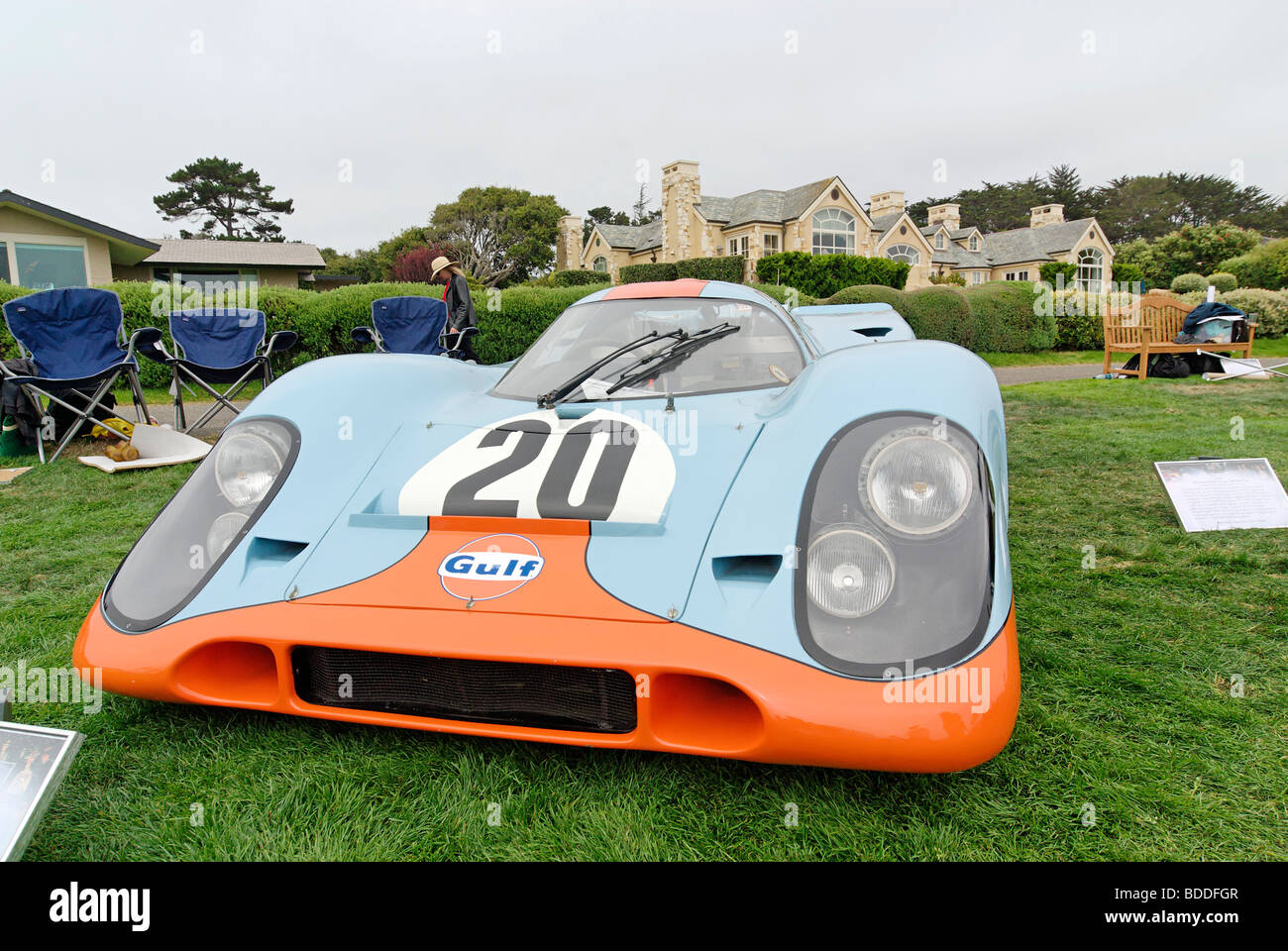 The cars and crowds at the Concours d'Elegance. Stock Photo