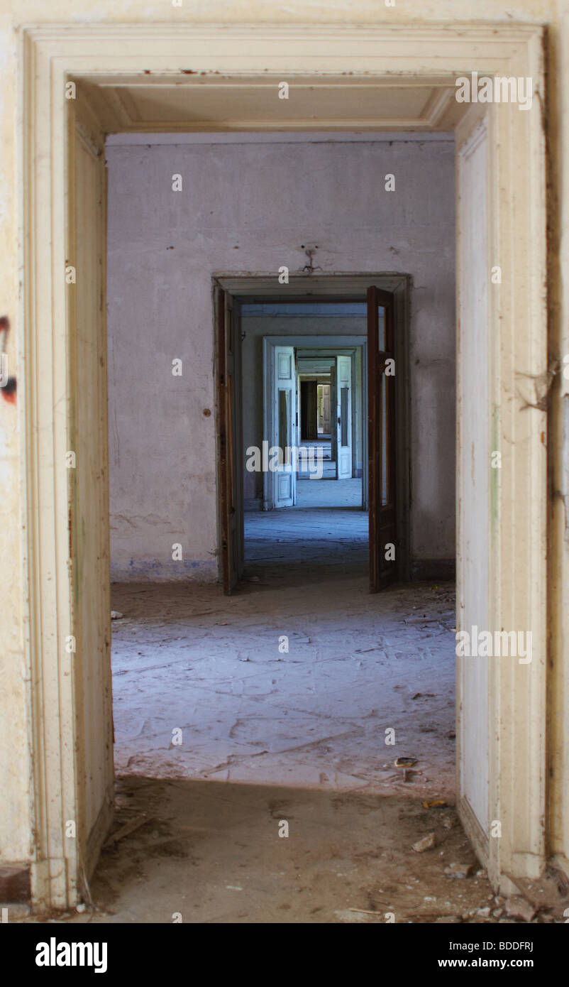 hallway in a derelict house Stock Photo