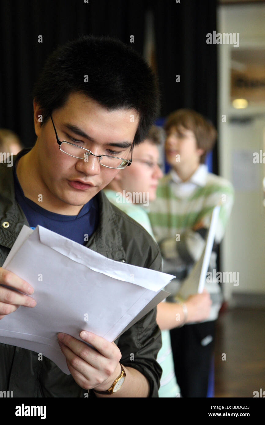 Students receive A-Level exam results Stock Photo
