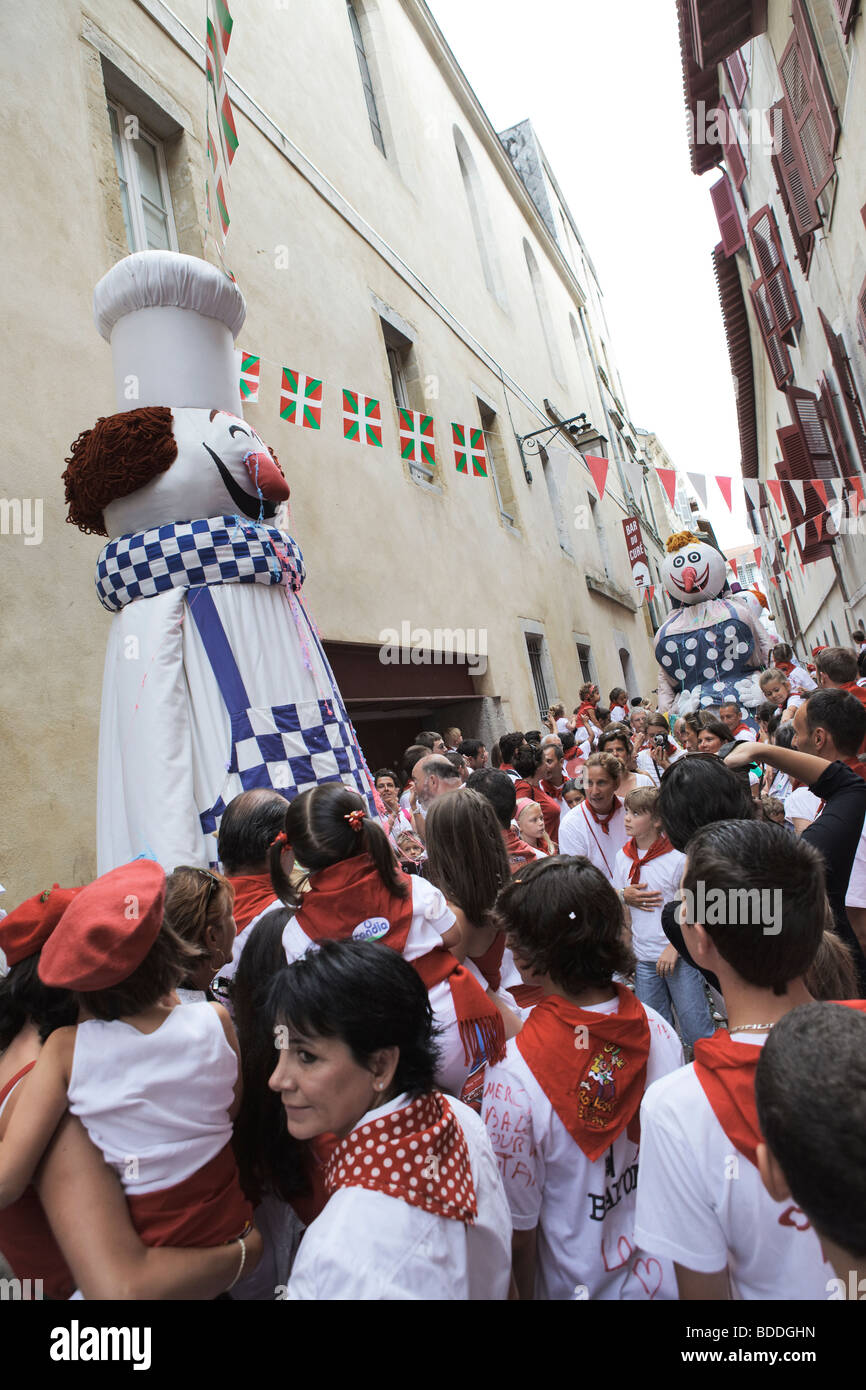 Large characters in a street at the Fetes de Bayonne, Bayonne, France Stock Photo