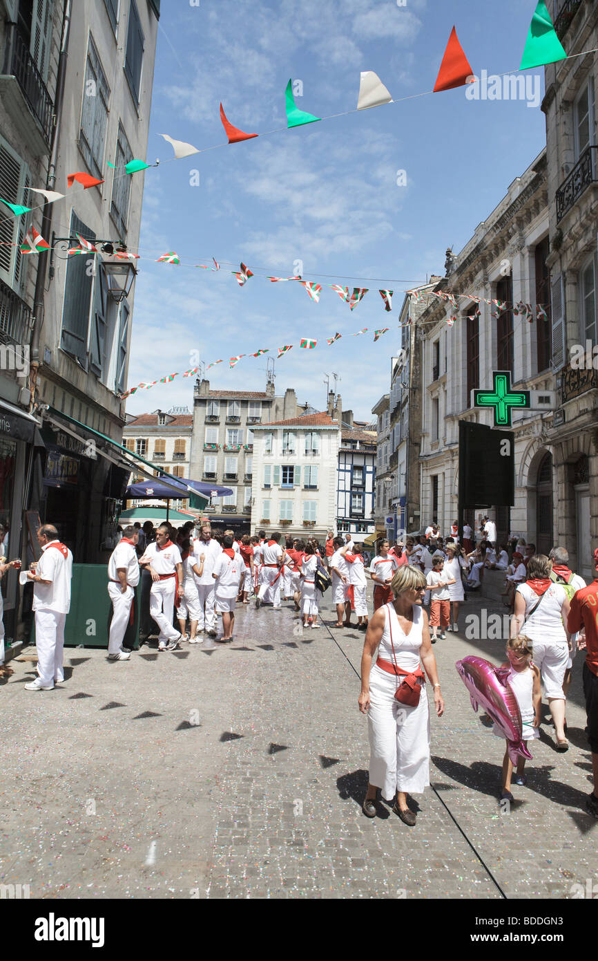 Rue d'Espagne in Bayonne France during the Bayonne festival Stock Photo