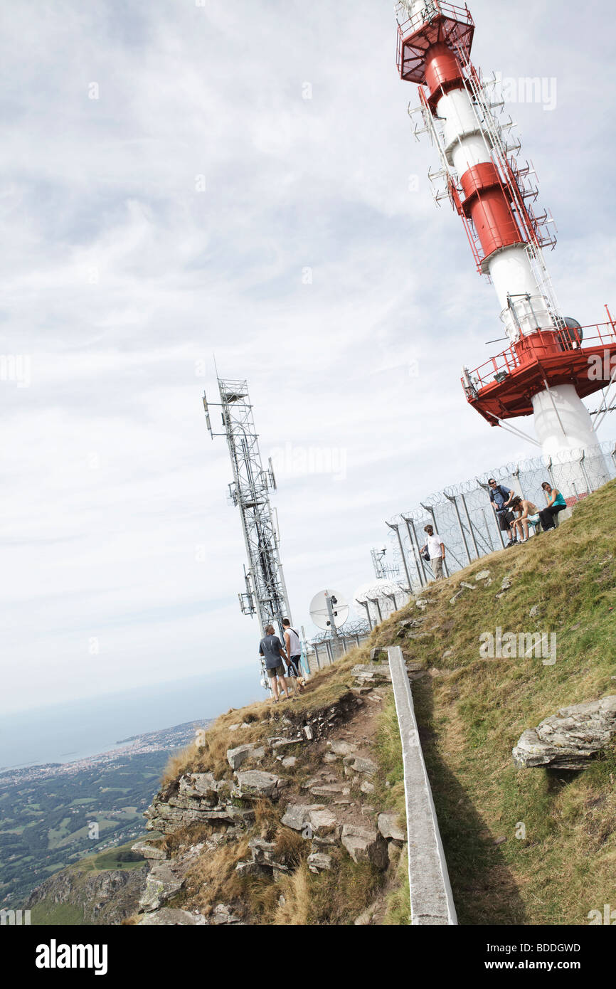 Antenna on top of La Rhune mountain and observation point, Basque Country, France Stock Photo