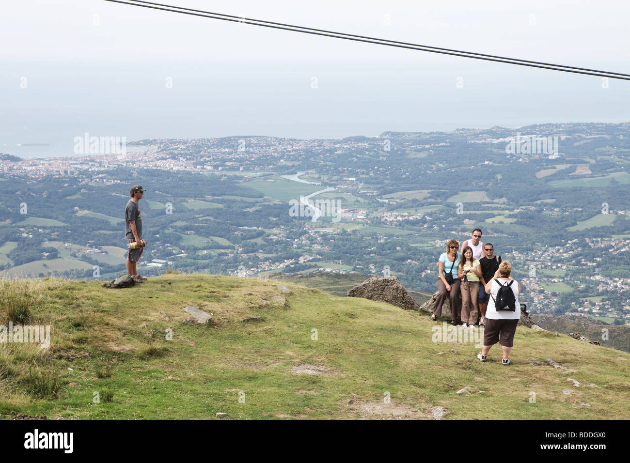 Tourists taking photos at La Rhune mountain and observation point, Basque Country, France Stock Photo