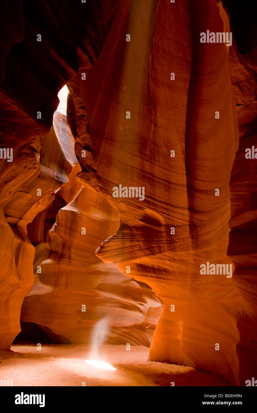 Shaft of light in upper Antelope Canyon natural attraction on Navajo American Indian Lands spiritual sight, tourist destination Page Arizona USA Stock Photo