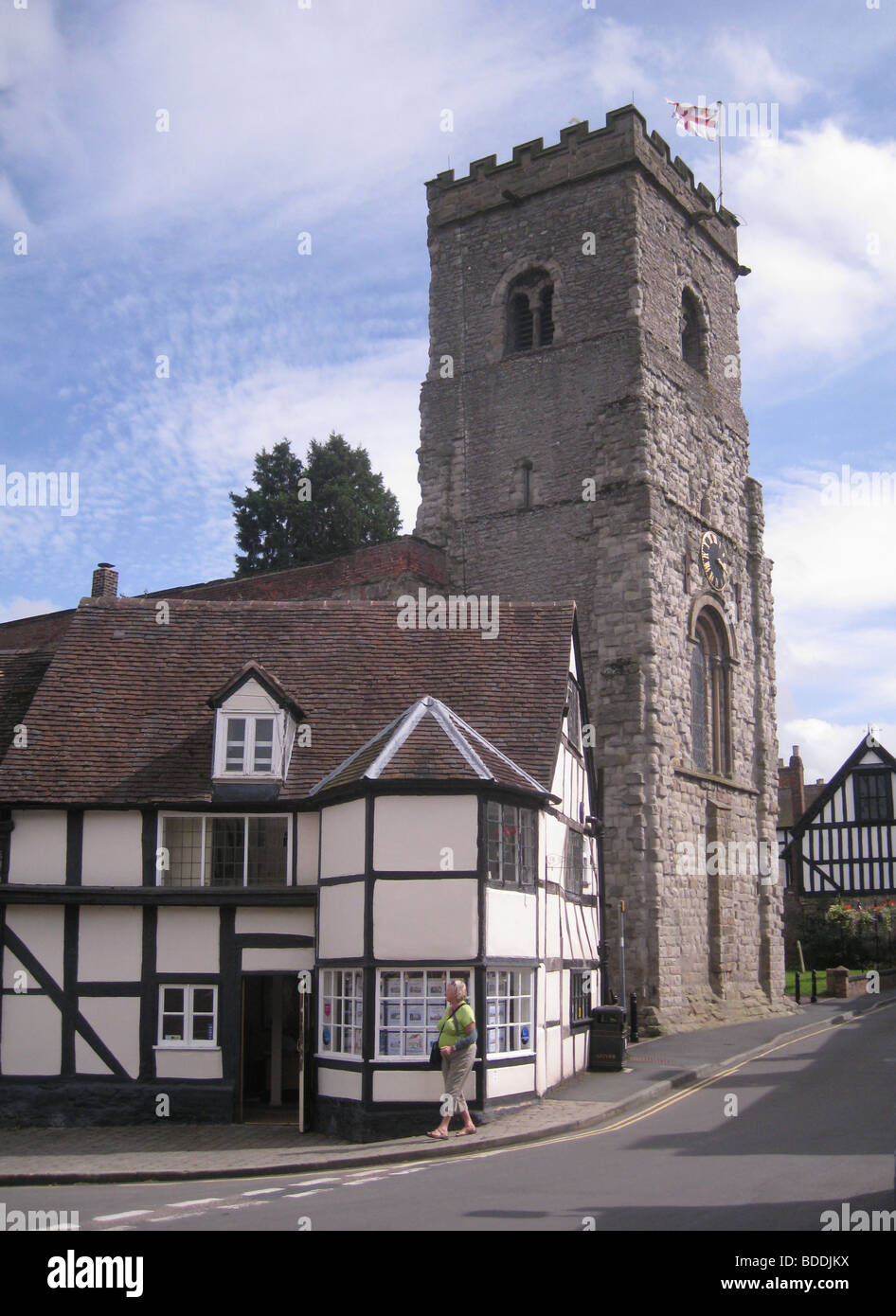 MUCH WENLOCK, Shropshire, England - The tower of Holy Trinity Church Stock Photo