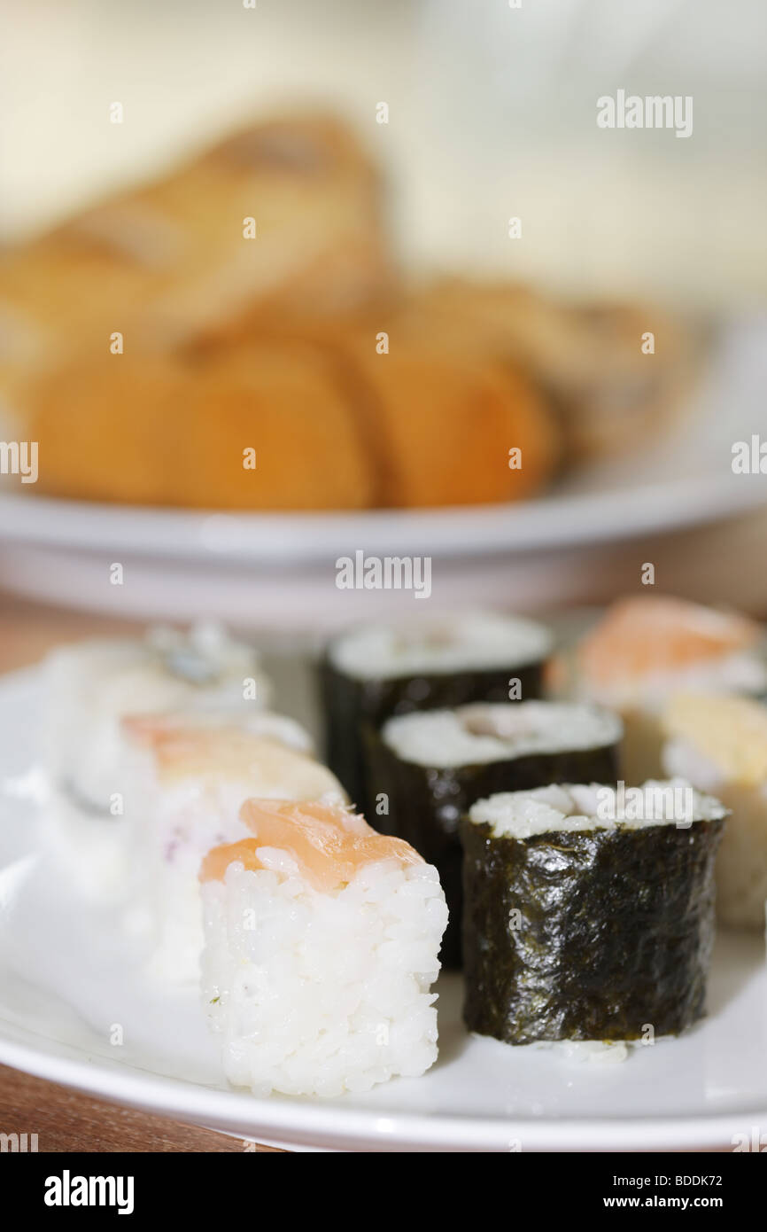 Akashi Sushi with Scotch Eggs and Sausage Rolls Stock Photo