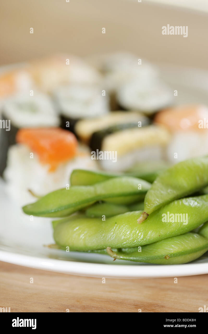 Sushi with Edamame Beans Stock Photo Alamy