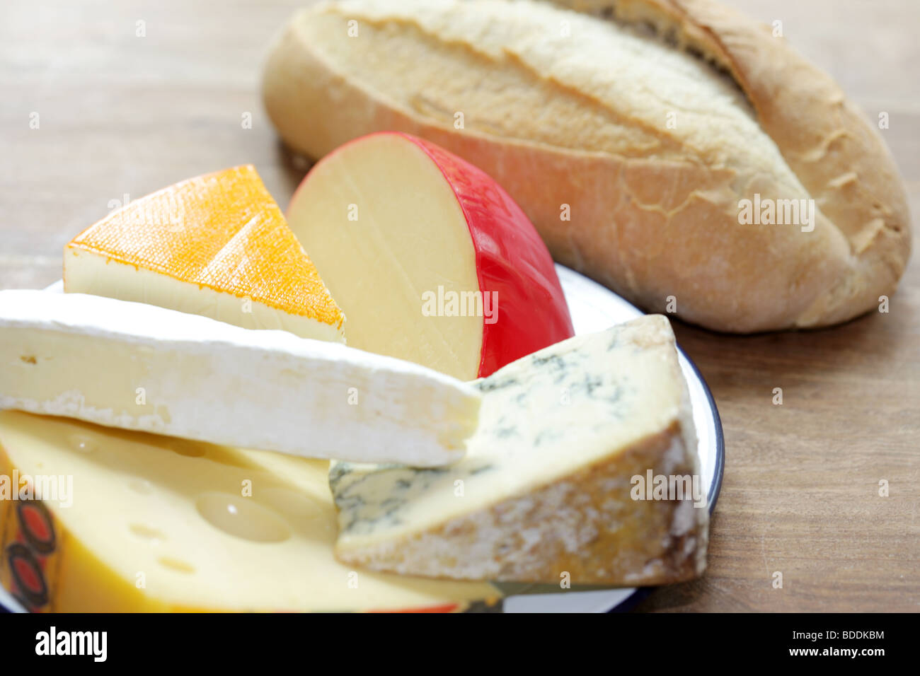 Selection of Cheeses with Bread Stock Photo