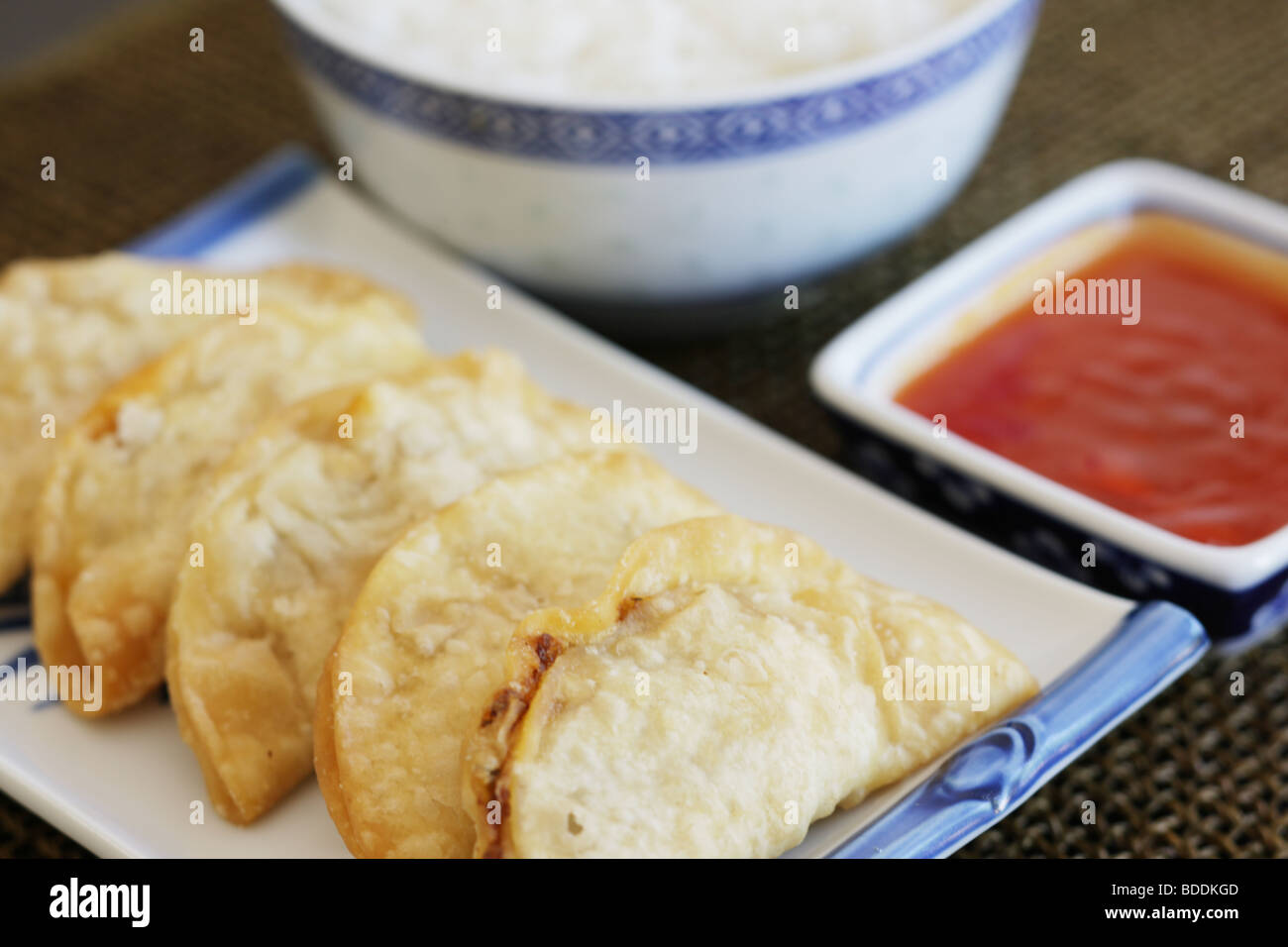 Beef and Lemongrass Gyozas with Rice Stock Photo - Alamy