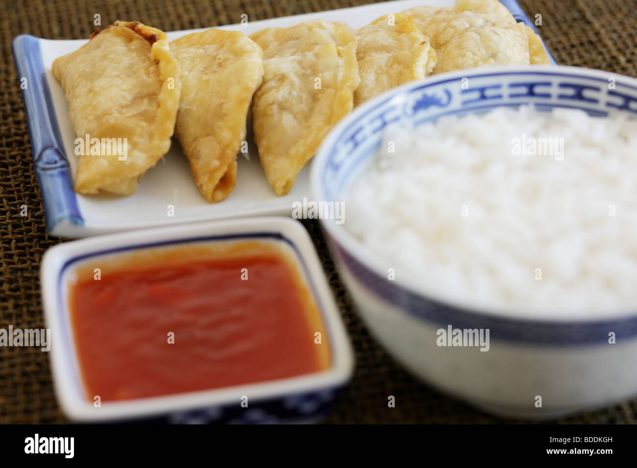 Beef and Lemongrass Gyozas with Rice Stock Photo - Alamy