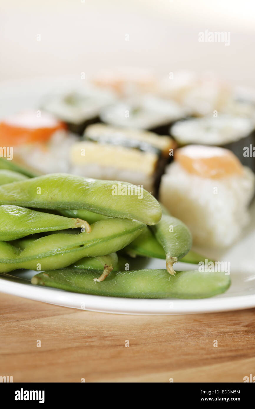 Sushi with Edamame Beans Stock Photo Alamy