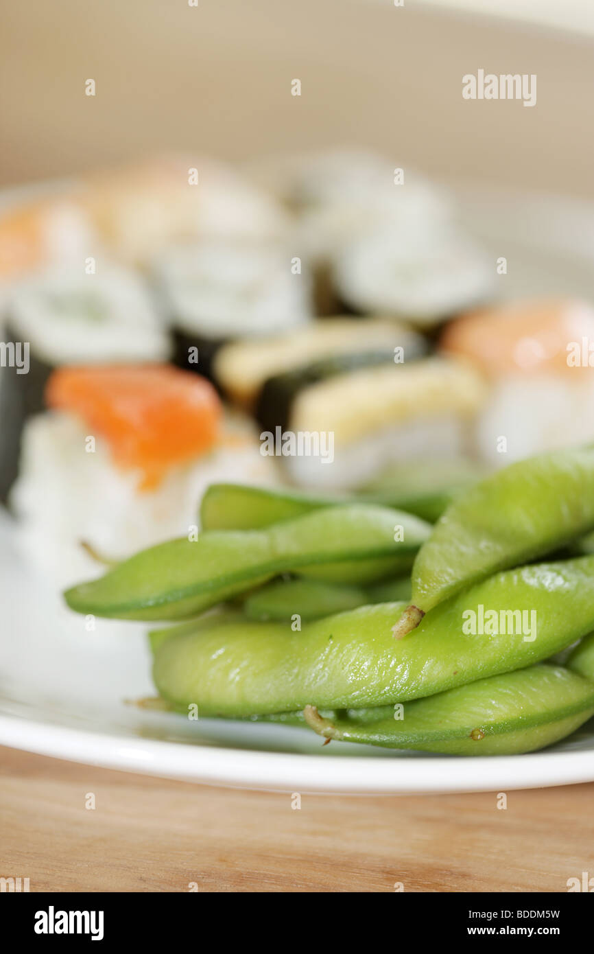 Sushi with Edamame Beans Stock Photo Alamy