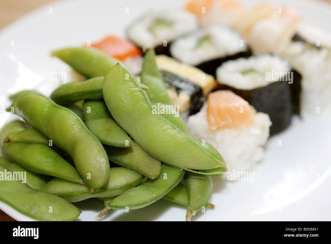 Sushi with Edamame Beans Stock Photo Alamy