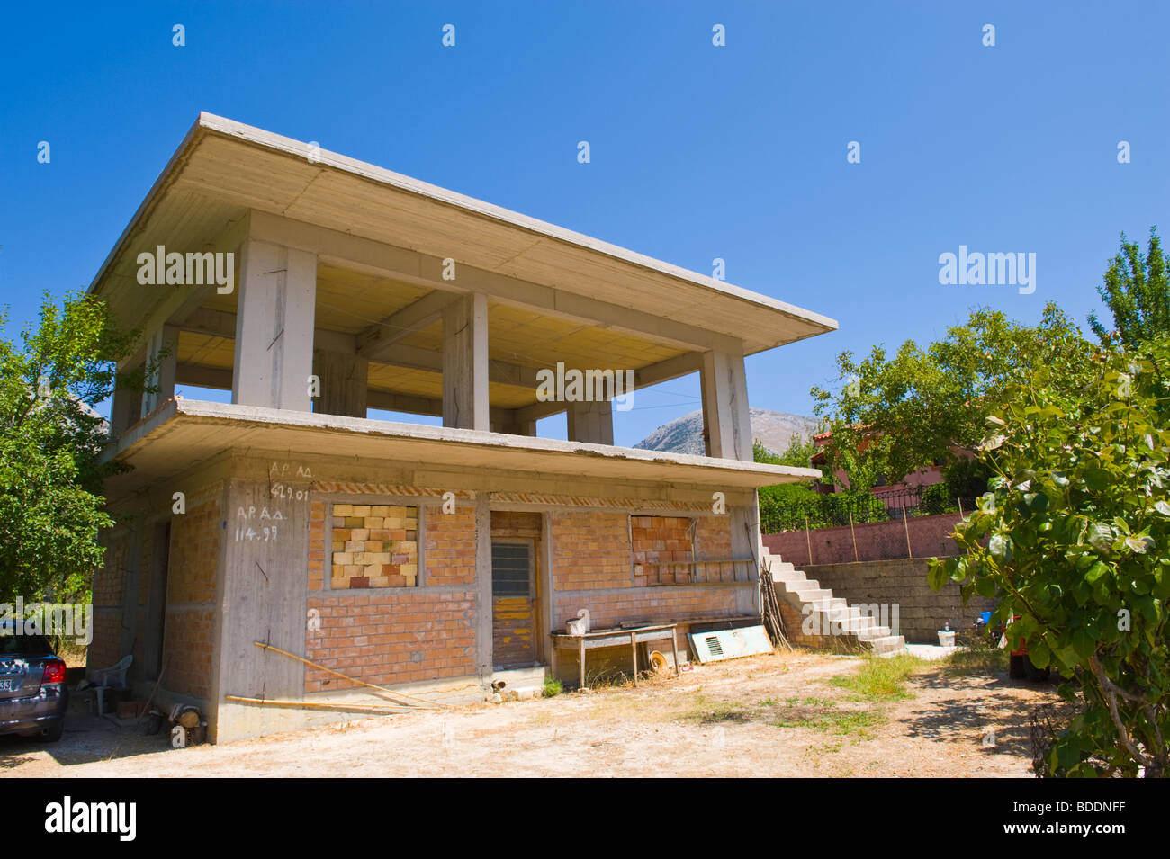 House under construction in the rural village of Agios Nikolaos on the Greek island of Kefalonia Greece GR Stock Photo