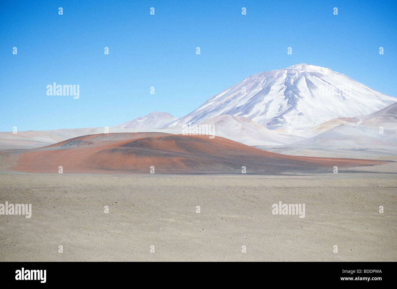 High desert landscape dotted with volcanoes, near Paso San Francisco in