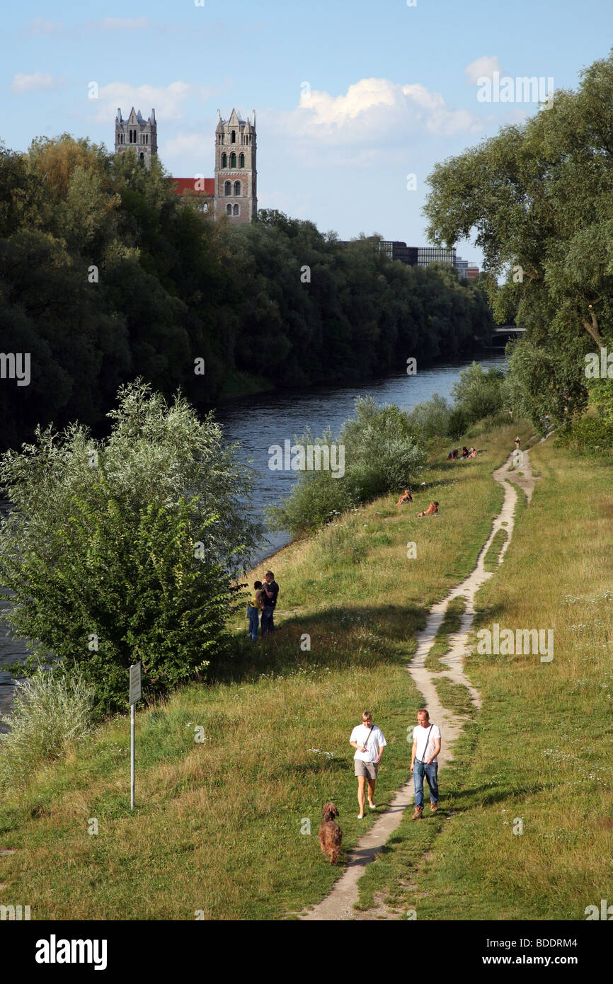The Isar river, flowing through Munich, Germany Stock Photo