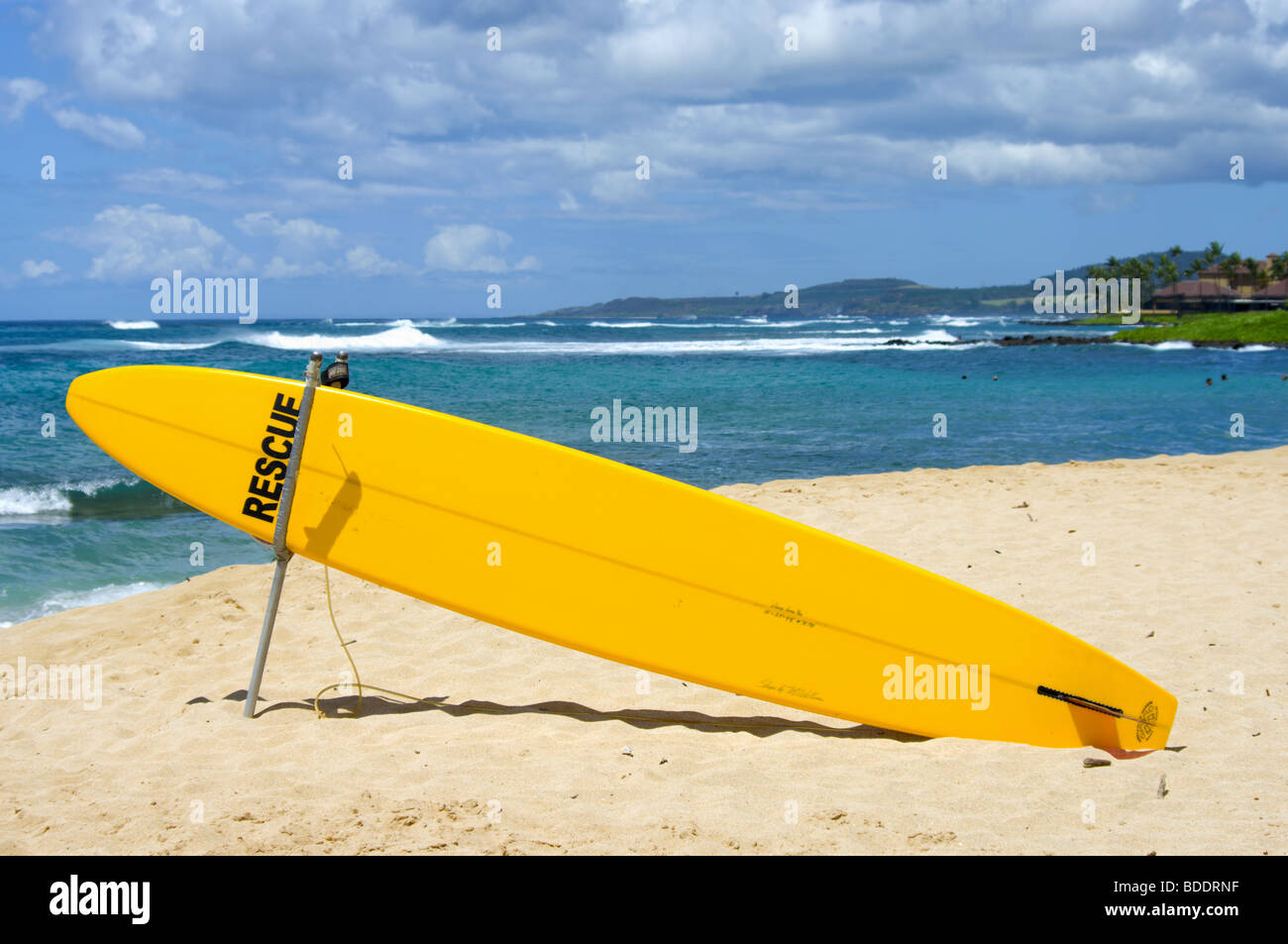 Yellow rescue surfboard at Poipu Beach Park Kauai HI Stock Photo Alamy