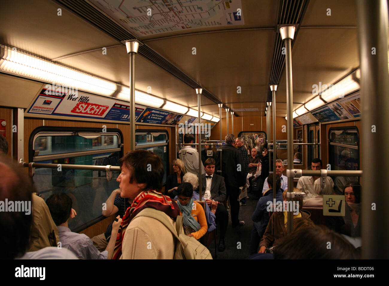 On the train in motion. Munich underground. Bavaria, Germany. Stock Photo