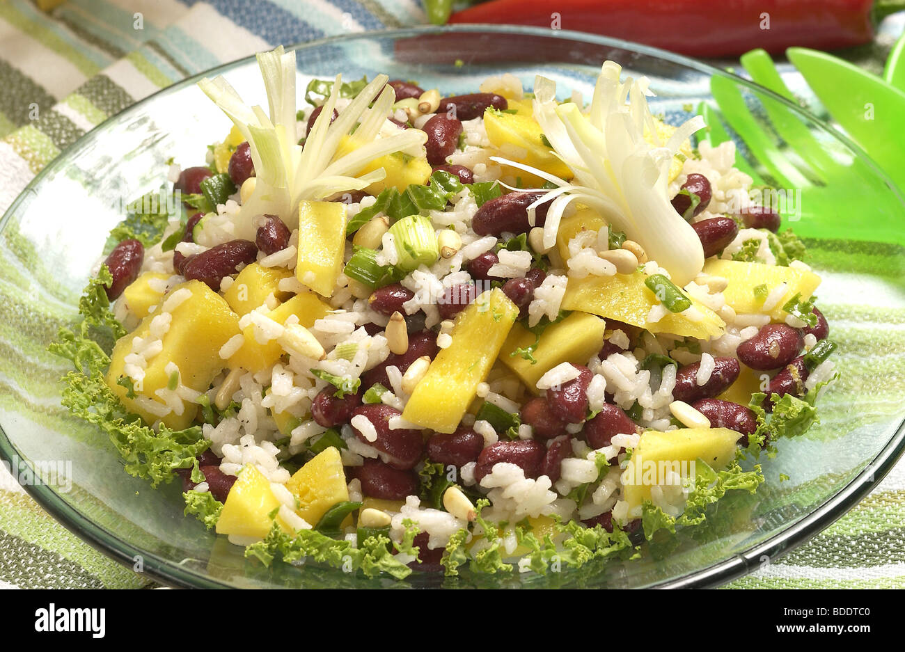 Avocado Salad with Brown Rice and Beans Stock Photo - Alamy
