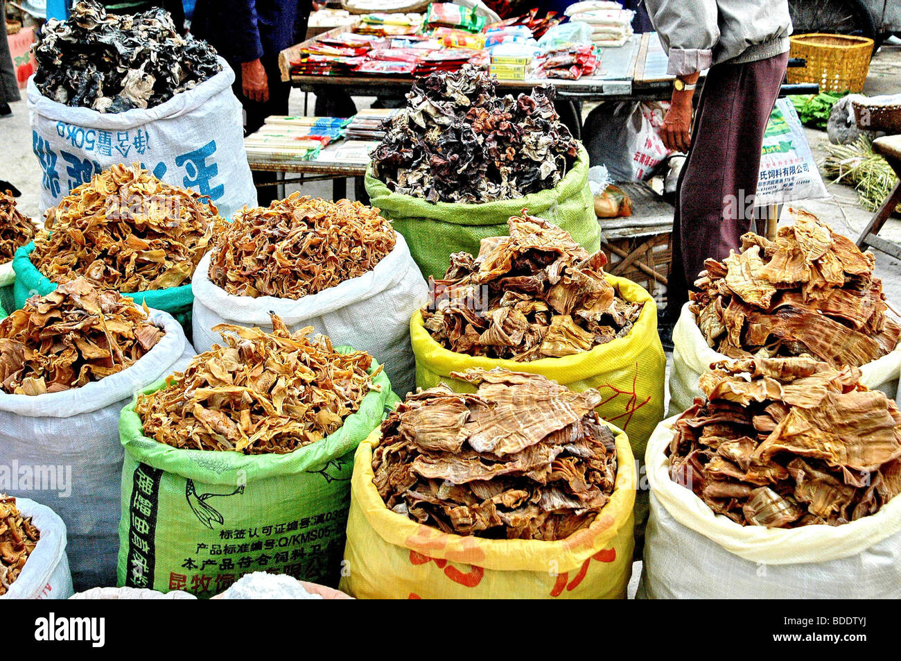 China, Dried mushrooms stall in a Street Market Stock Photo Alamy