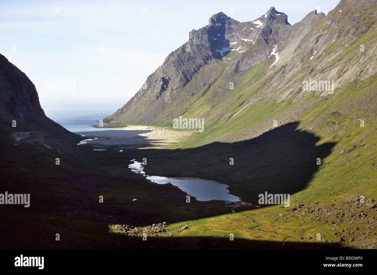 Remote Horseid beach on moskensoya, in the Lofoten Islands of Norway. Stock Photo